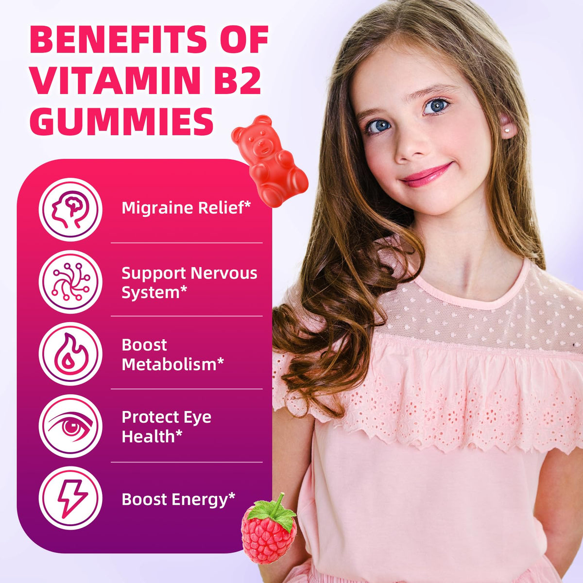 VCCHUYH Vitamin B2 Gummies for Kids & Adults, VIT B2 Riboflavin 400mg Supplement with Magnesium for Migraine Relief & Nervous System Support, Non-GMO - FENGGESTORE20