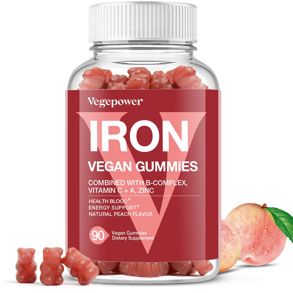 Vegan Iron Gummies Supplement - with Vitamin C, A, B-Complex, Folate, Zinc for Adults & Kids - Health Blood & Energy Support for Iron Deficiency, - FENGGESTORE20