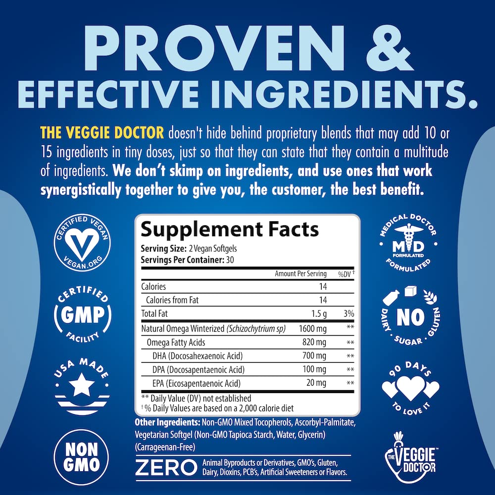 Vegan Omega 3 Supplement – Algae Omega 3 with DHA EPA DPA – Vegan Capsules from Algal – Fish Oil Alternative – Plant-Based Algae Oil Formula – Non-GMO - FENGGESTORE20