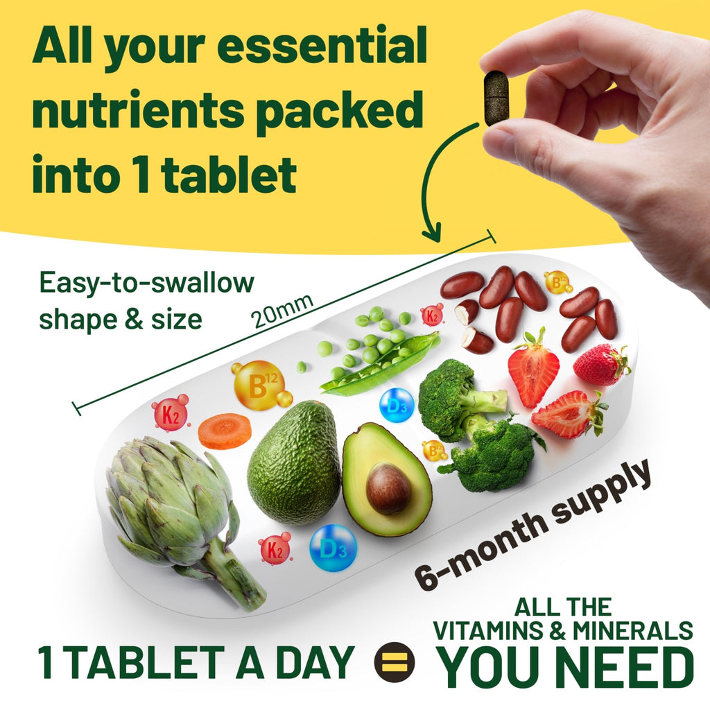 Vegan Vitality Multivitamins & Minerals for Women and Men with High Strength Vitamin B12, D3 & K2. 180 Vegan Multivitamin Tablets - 6 Months Supply - FENGGESTORE20
