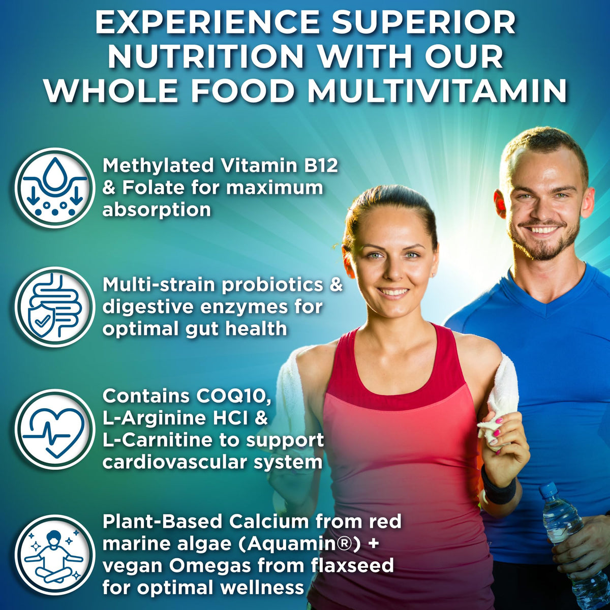 Vegan Whole Food Daily Multivitamin with Iron, Methylated Multivitamin for Women and Men, Made with Fruits & Vegetables, B-Complex, Probiotics, Enzymes - FENGGESTORE20