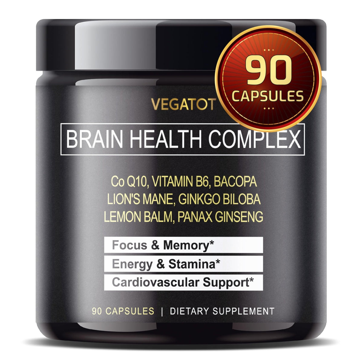 VEGATOT Brain Booster Brain Health Complex Supplement Concentrated with CoQ-10 VIT B6 Lion's Mane Ginkgo Biloba Lemon Balm Ginseng - FENGGESTORE20