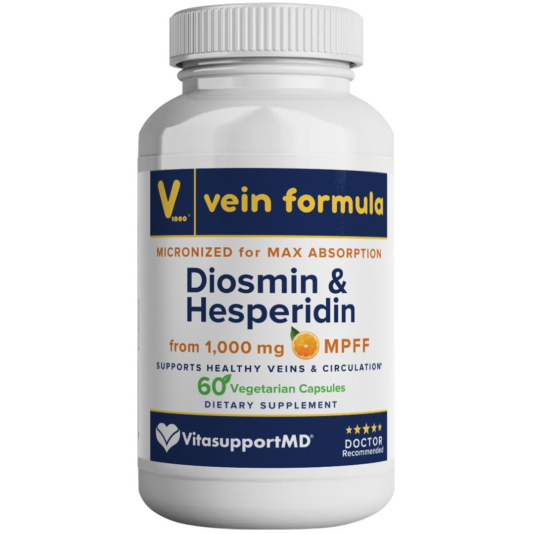 Vein Formula Diosmin Hesperidin 1000mg, Micronized Bioflavonoids Blend for Blood Circulation, Vein Support MPFF Supplement for Circulation in legs and feet, and Healthy Blood Flow Support, 60 Capsules - FENGGESTORE20