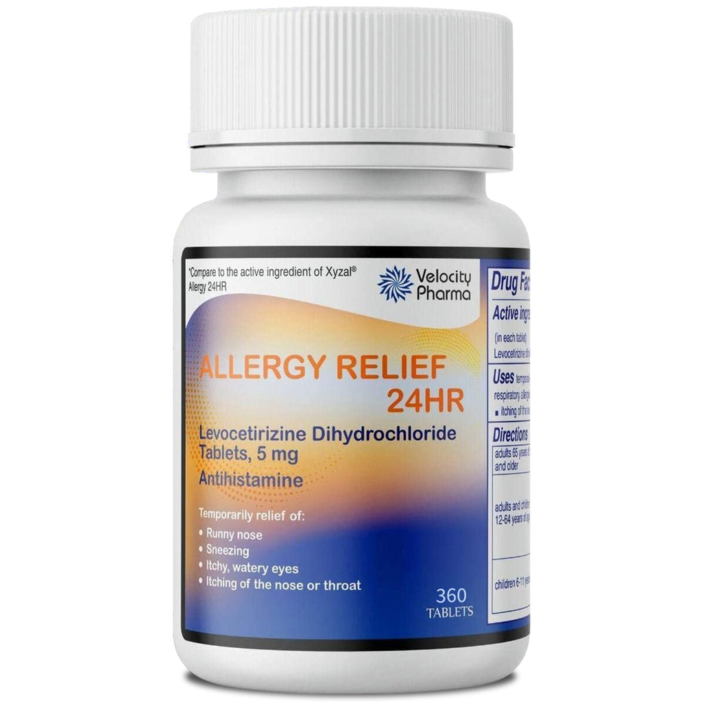 Velocity Pharma Levocetirizine Dihydrochloride 5mg USP Tablets, 24 Hour Allergy Relief Non-Drowsy Antihistamine, 360 Count - FENGGESTORE20