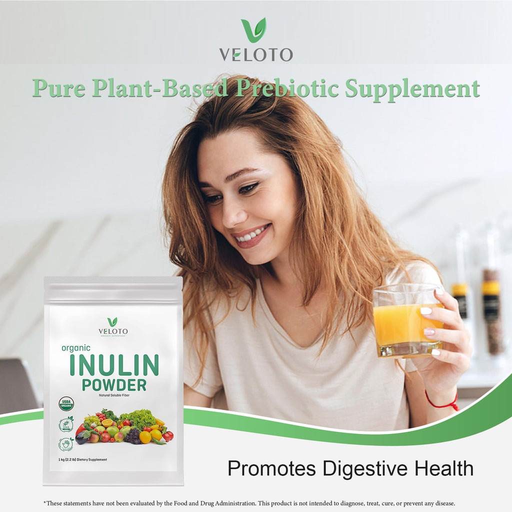 VELOTO Organic Inulin Powder – Prebiotic Fiber Supplement for Smoothies & Drinks, 2.2 lb, Flavorless, Water Soluble, Vegan & Non-GMO - FENGGESTORE20