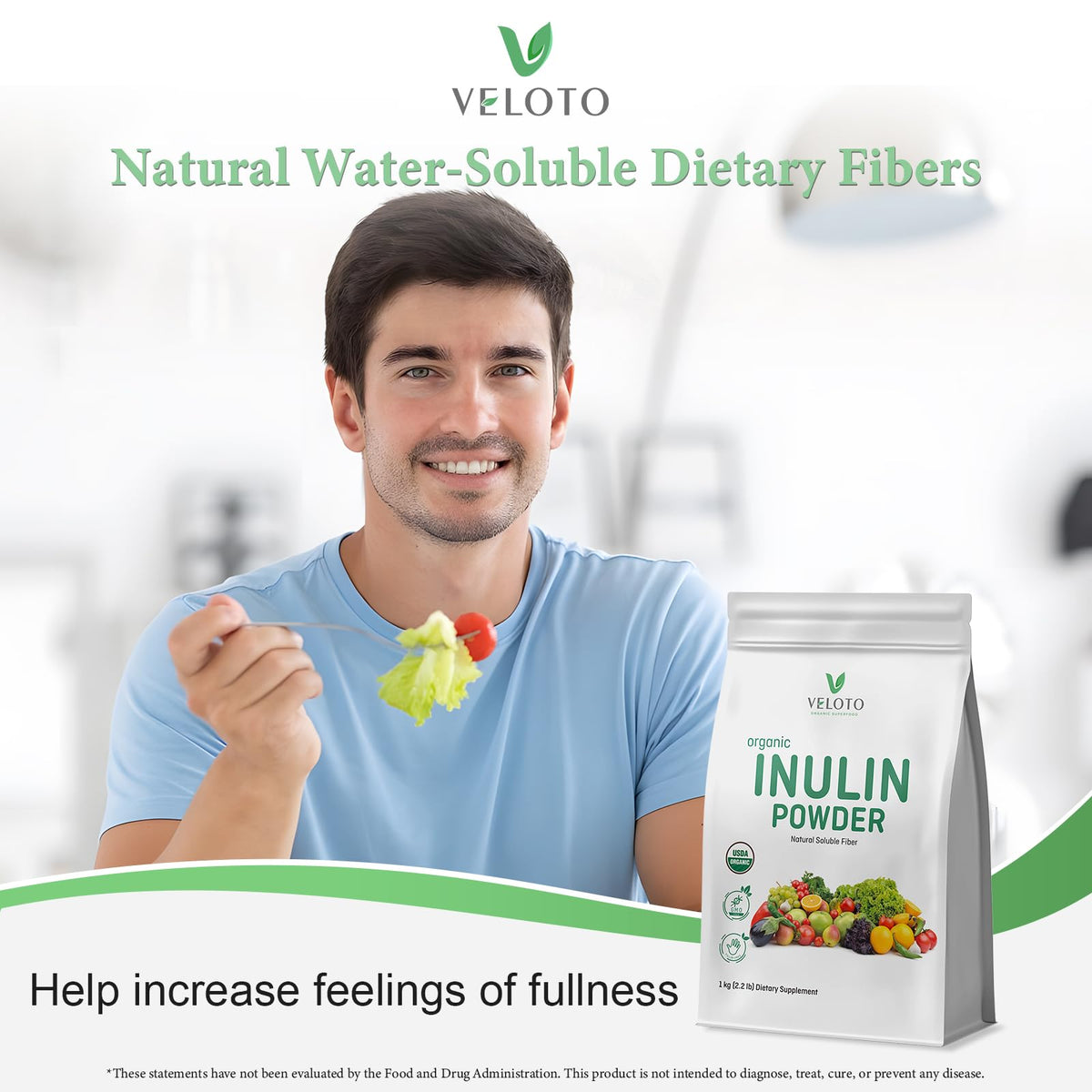 VELOTO Organic Inulin Powder – Prebiotic Fiber Supplement for Smoothies & Drinks, 2.2 lb, Flavorless, Water Soluble, Vegan & Non-GMO - FENGGESTORE20