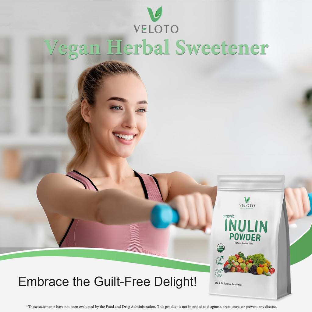 VELOTO Organic Inulin Powder – Prebiotic Fiber Supplement for Smoothies & Drinks, 2.2 lb, Flavorless, Water Soluble, Vegan & Non-GMO - FENGGESTORE20