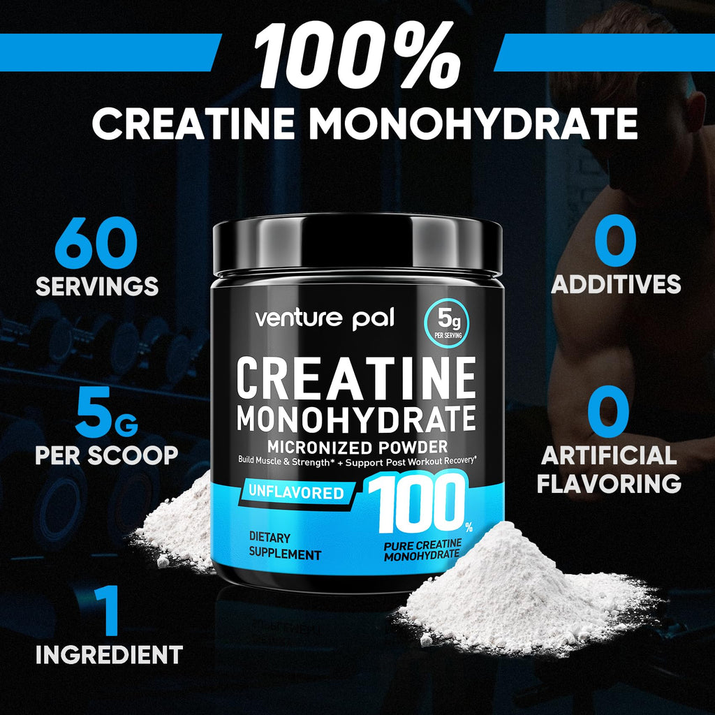 Venture Pal 100% Pure Micronized Creatine Monohydrate Powder, Unflavored Creatine for Women & Men, Vegan, Keto, Gluten Free, 5 g (5000mg) per Serving - FENGGESTORE20