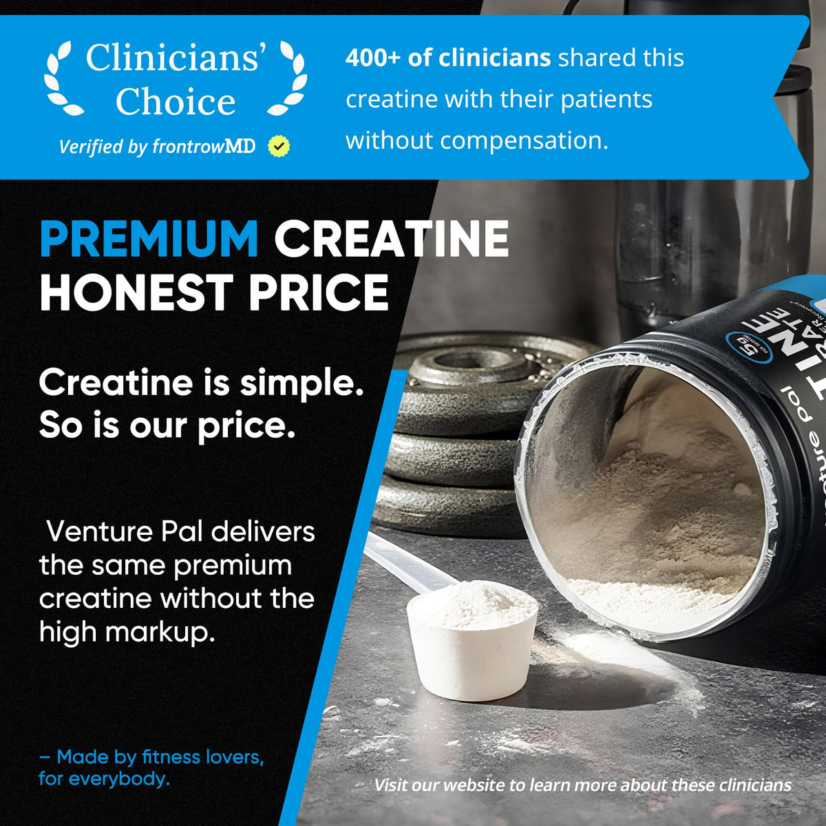 Venture Pal 100% Pure Micronized Creatine Monohydrate Powder, Unflavored Creatine for Women & Men, Vegan, Keto, Gluten Free, 5 g (5000mg) per Serving - FENGGESTORE20