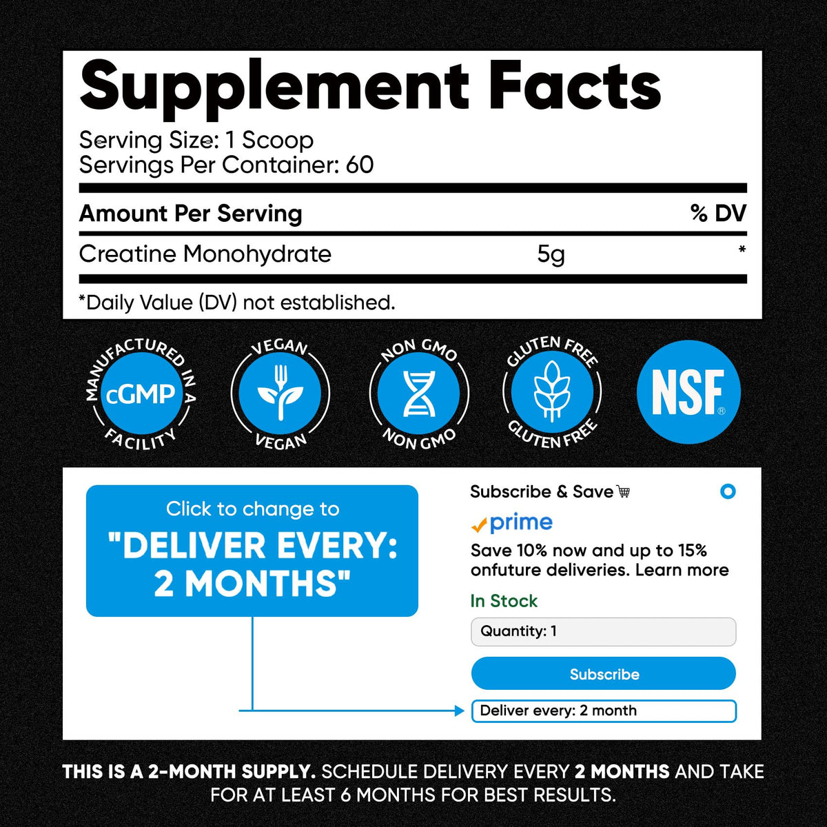 Venture Pal 100% Pure Micronized Creatine Monohydrate Powder, Unflavored Creatine for Women & Men, Vegan, Keto, Gluten Free, 5 g (5000mg) per Serving - FENGGESTORE20