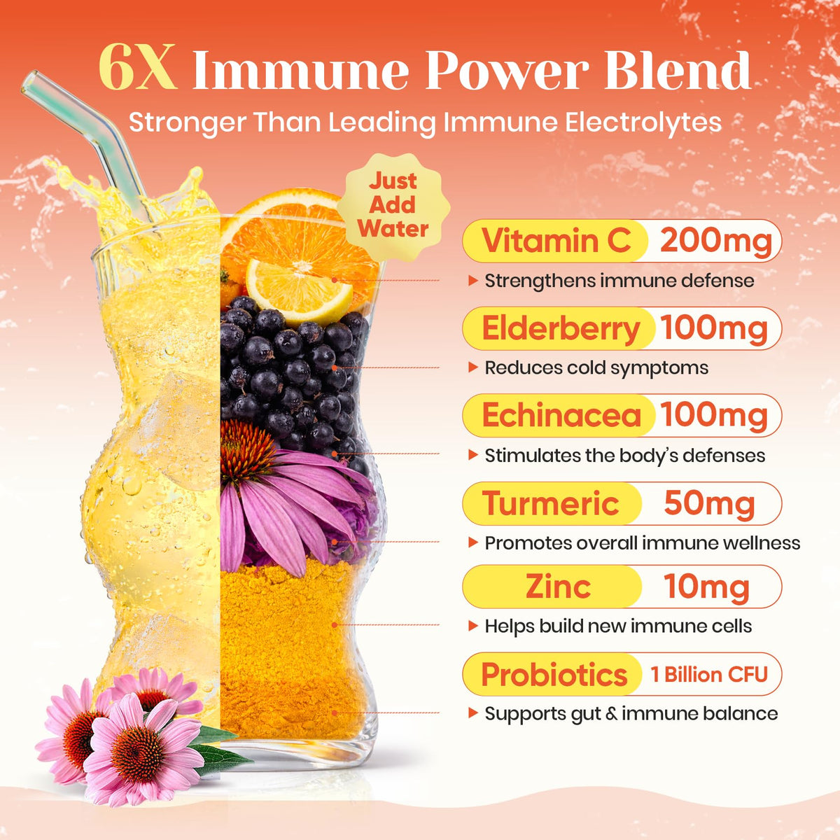Venture Pal 2-in-1 Hydration + Immune Electrolytes Powder Packets with 7 Electrolytes & 6 Vitamins, Elderberry, Turmeric, Echinacea | Liquid Daily IV Drink Mix - FENGGESTORE20