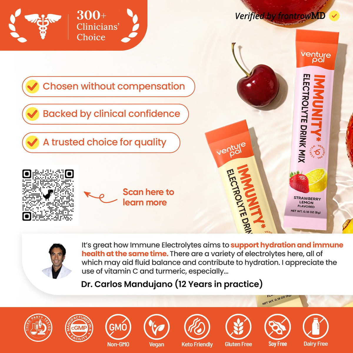 Venture Pal 2-in-1 Hydration + Immune Electrolytes Powder Packets with 7 Electrolytes & 6 Vitamins, Elderberry, Turmeric, Echinacea | Liquid Daily IV Drink Mix - FENGGESTORE20