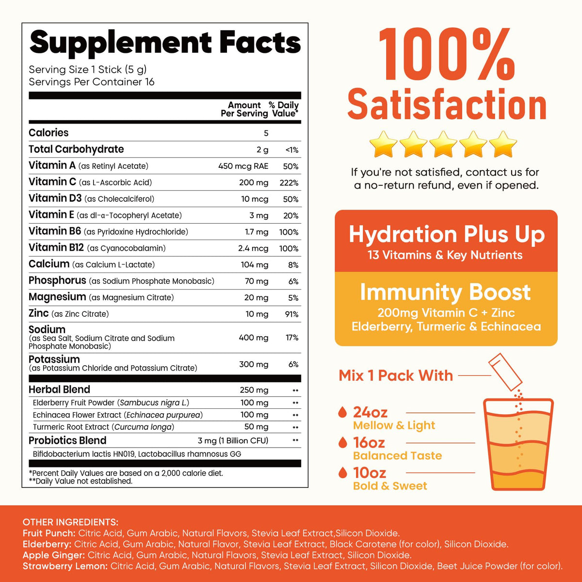 Venture Pal 2-in-1 Hydration + Immune Electrolytes Powder Packets with 7 Electrolytes & 6 Vitamins, Elderberry, Turmeric, Echinacea | Liquid Daily IV Drink Mix - FENGGESTORE20