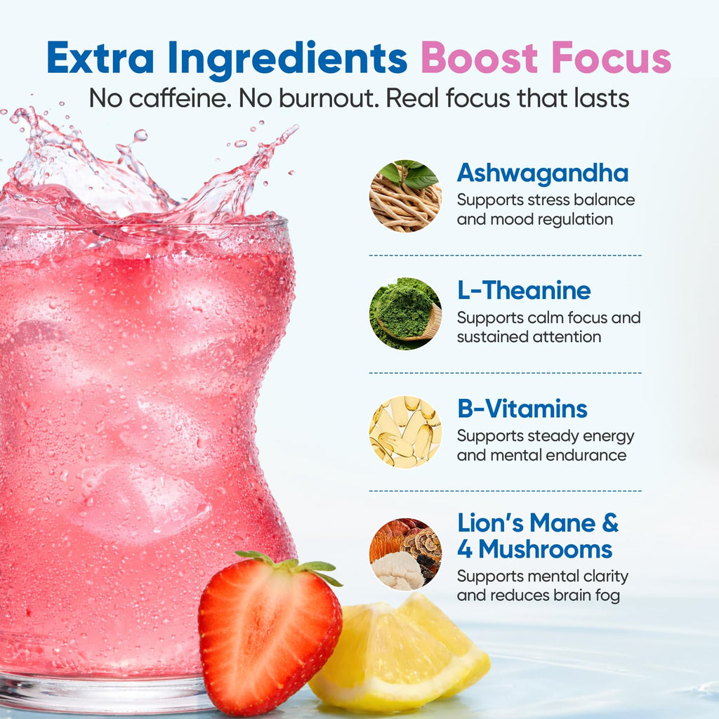 Venture Pal 2-in-1 Hydration Packets + Focus Support Electrolytes Powder, 7 Electrolytes + Vitamins, Magnesium, Lion's Mane & L-Theanine - FENGGESTORE20
