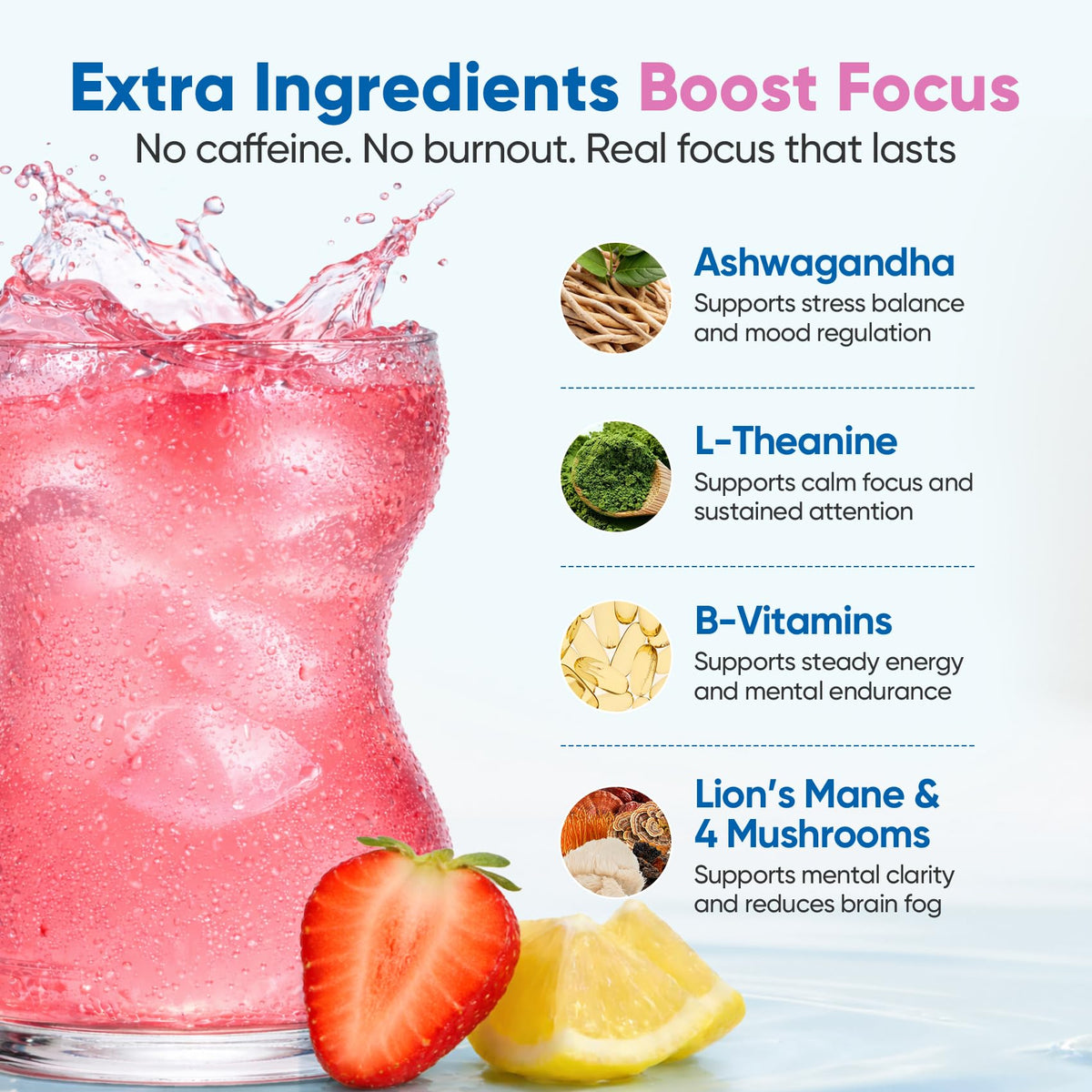 Venture Pal 2-in-1 Hydration Packets + Focus Support Electrolytes Powder, 7 Electrolytes + Vitamins, Magnesium, Lion's Mane & L-Theanine - FENGGESTORE20