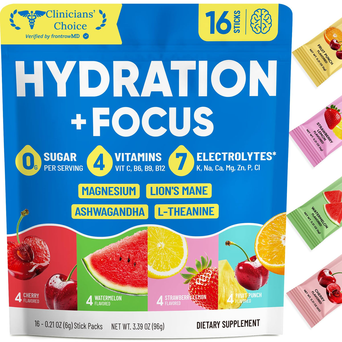Venture Pal 2-in-1 Hydration Packets + Focus Support Electrolytes Powder, 7 Electrolytes + Vitamins, Magnesium, Lion's Mane & L-Theanine - FENGGESTORE20
