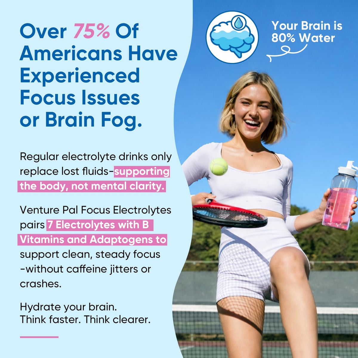 Venture Pal 2-in-1 Hydration Packets + Focus Support Electrolytes Powder, 7 Electrolytes + Vitamins, Magnesium, Lion's Mane & L-Theanine - FENGGESTORE20
