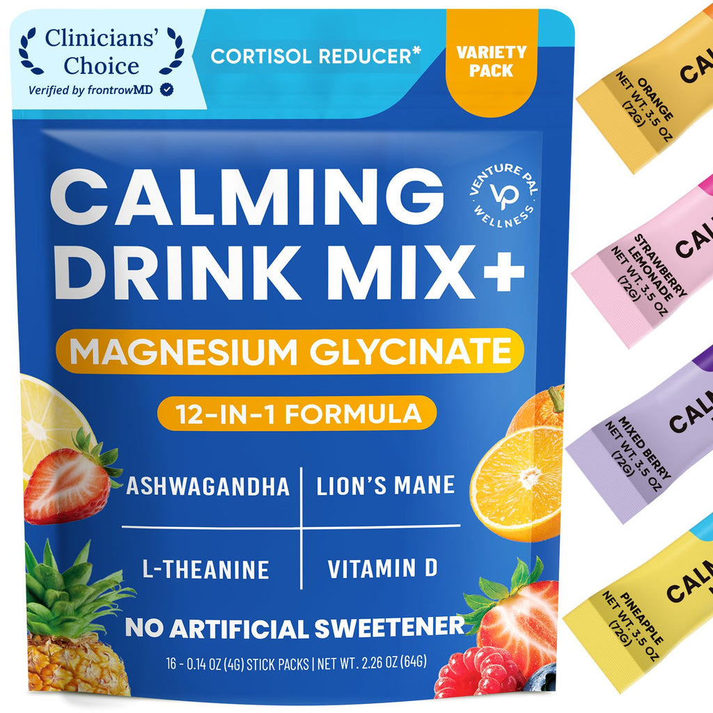 Venture Pal Calm Drink Mix, 12-in-1 Cortisol Reducer and Sleep Aid with Magnesium Glycinate, Ashwagandha, L-Theanine,Vitamin D, Calm Magnesium Powder - FENGGESTORE20
