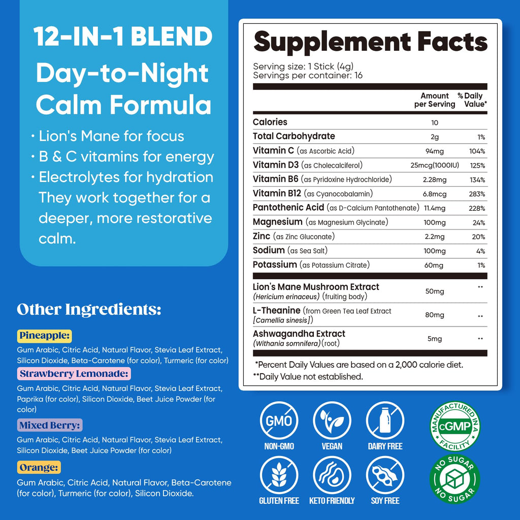 Venture Pal Calm Drink Mix, 12-in-1 Cortisol Reducer and Sleep Aid with Magnesium Glycinate, Ashwagandha, L-Theanine,Vitamin D, Calm Magnesium Powder - FENGGESTORE20
