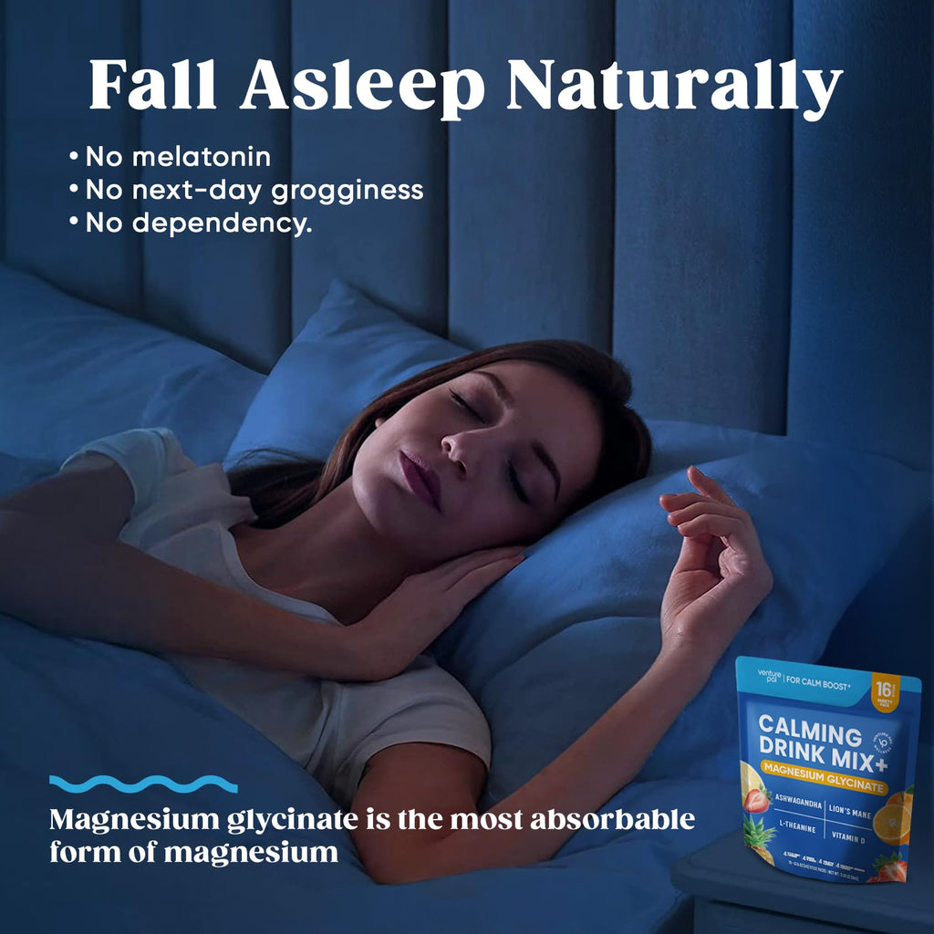 Venture Pal Calm Drink Mix, 12-in-1 Cortisol Reducer and Sleep Aid with Magnesium Glycinate, Ashwagandha, L-Theanine,Vitamin D, Calm Magnesium Powder - FENGGESTORE20