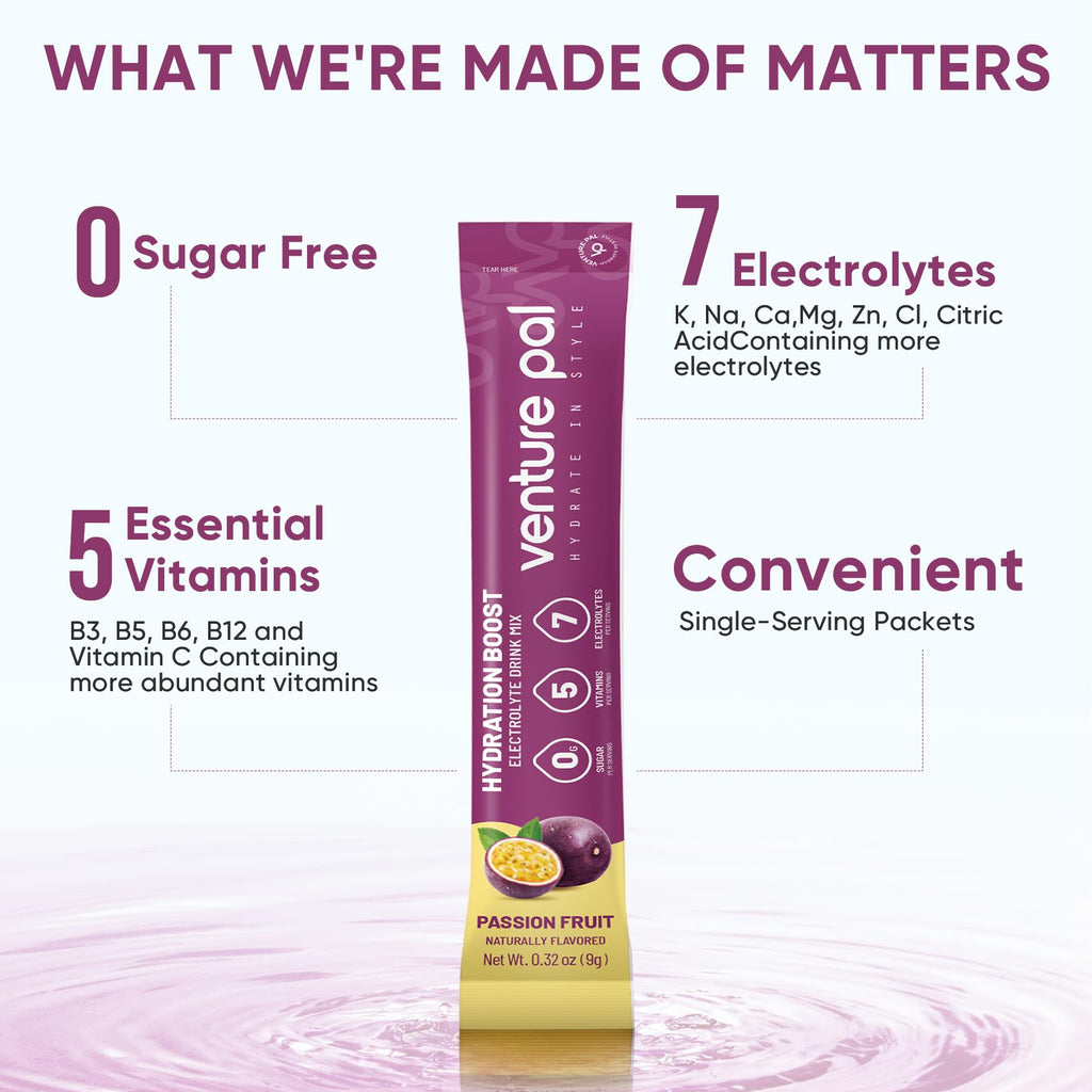 Venture Pal Sugar Free Electrolyte Powder Packets - Liquid Daily IV Drink Mix for Rapid Hydration & Party Recovery | 5 Vitamins & 7 Electrolytes| Keto Friendly - FENGGESTORE20