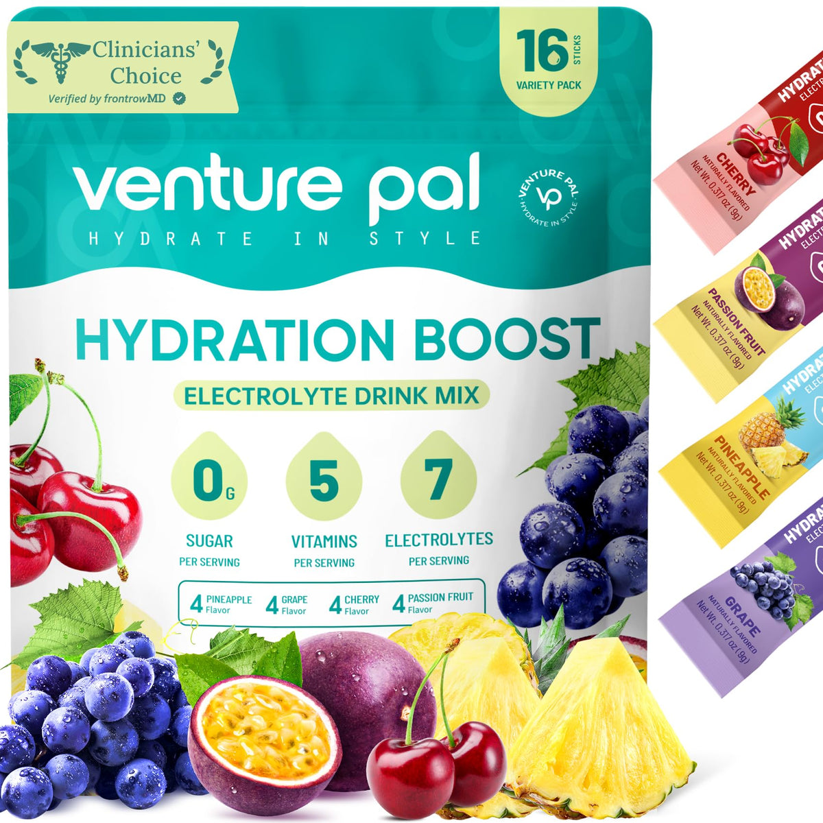 Venture Pal Sugar Free Electrolyte Powder Packets - Liquid Daily IV Drink Mix for Rapid Hydration & Party Recovery | 5 Vitamins & 7 Electrolytes| Keto Friendly - FENGGESTORE20