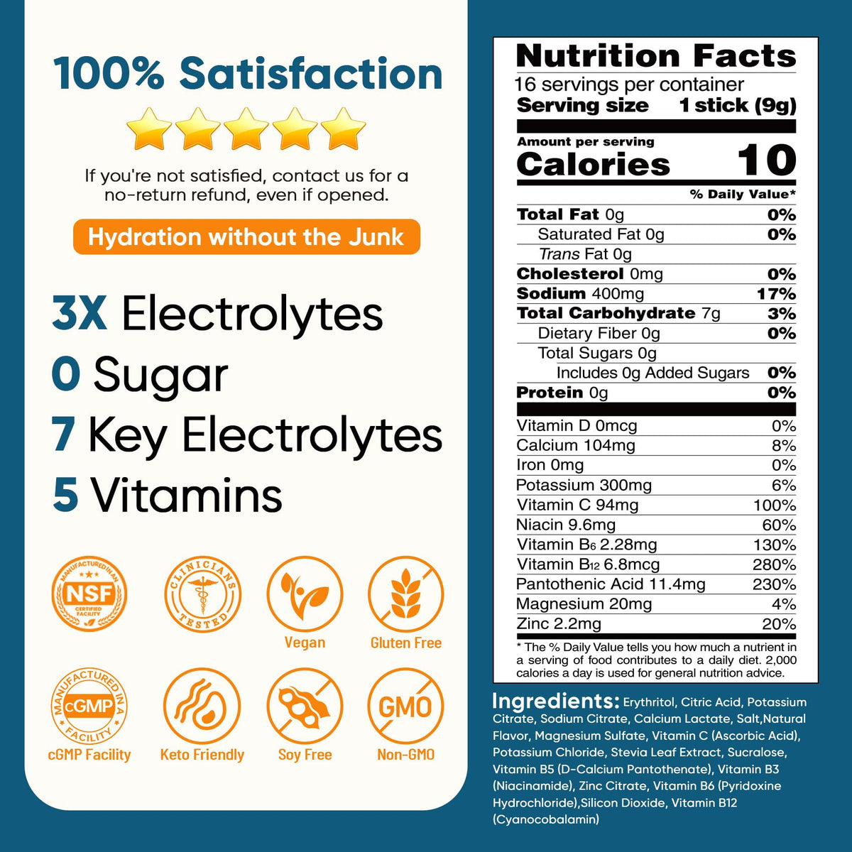 Venture Pal Sugar Free Electrolyte Powder Packets - Liquid Daily IV Hydration Packets | Electrolytes Drink Mix with 5 Vitamins & 7 Electrolytes | Keto Friendly - FENGGESTORE20