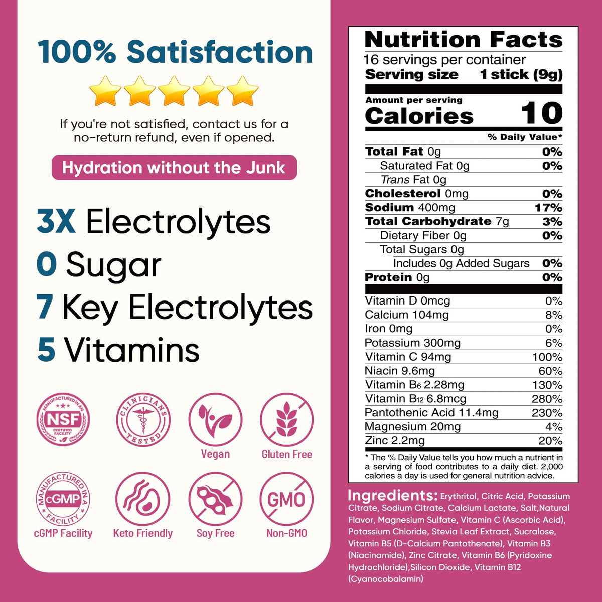 Venture Pal Sugar Free Electrolyte Powder Packets - Liquid Daily IV Hydration Packets | Electrolytes Drink Mix with 5 Vitamins & 7 Electrolytes | Keto Friendly | Non-GMO | Certified Vegan | 16 Sticks - FENGGESTORE20