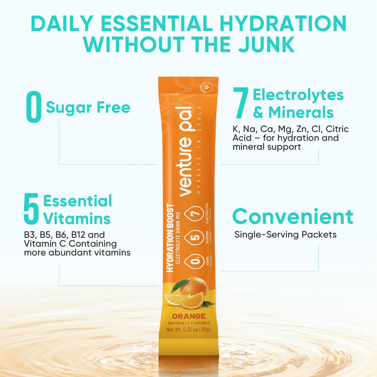 Venture Pal Sugar Free Electrolytes Powder Packets - Liquid Daily IV Hydration Packets | Instantly Hydrating & Party Recovery | 5 Vitamins & 7 Electrolytes - FENGGESTORE20