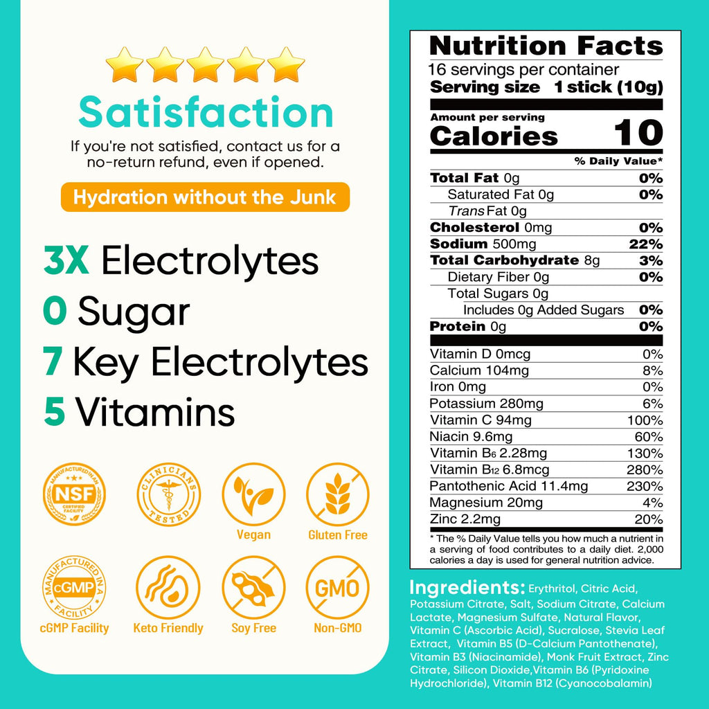 Venture Pal Sugar Free Electrolytes Powder Packets - Liquid Daily IV Hydration Packets | Instantly Hydrating & Party Recovery | 5 Vitamins & 7 Electrolytes - FENGGESTORE20