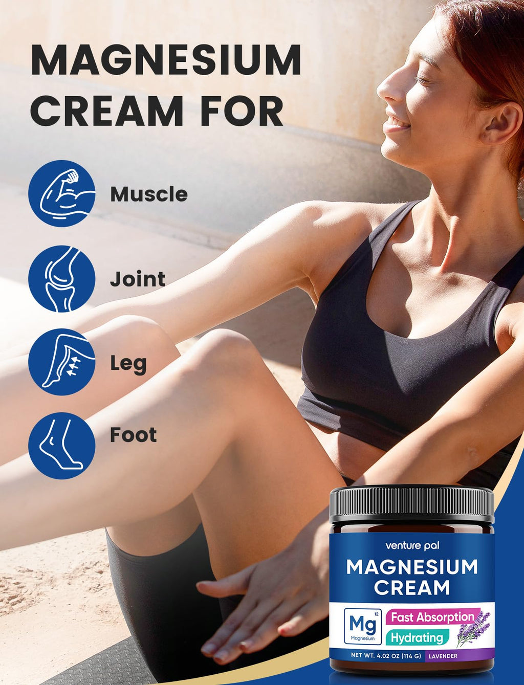 Venture Pal Topical Magnesium Cream, Fast-Absorbing Magnesium Moisturizing Lotion with Coconut Oil - FENGGESTORE20