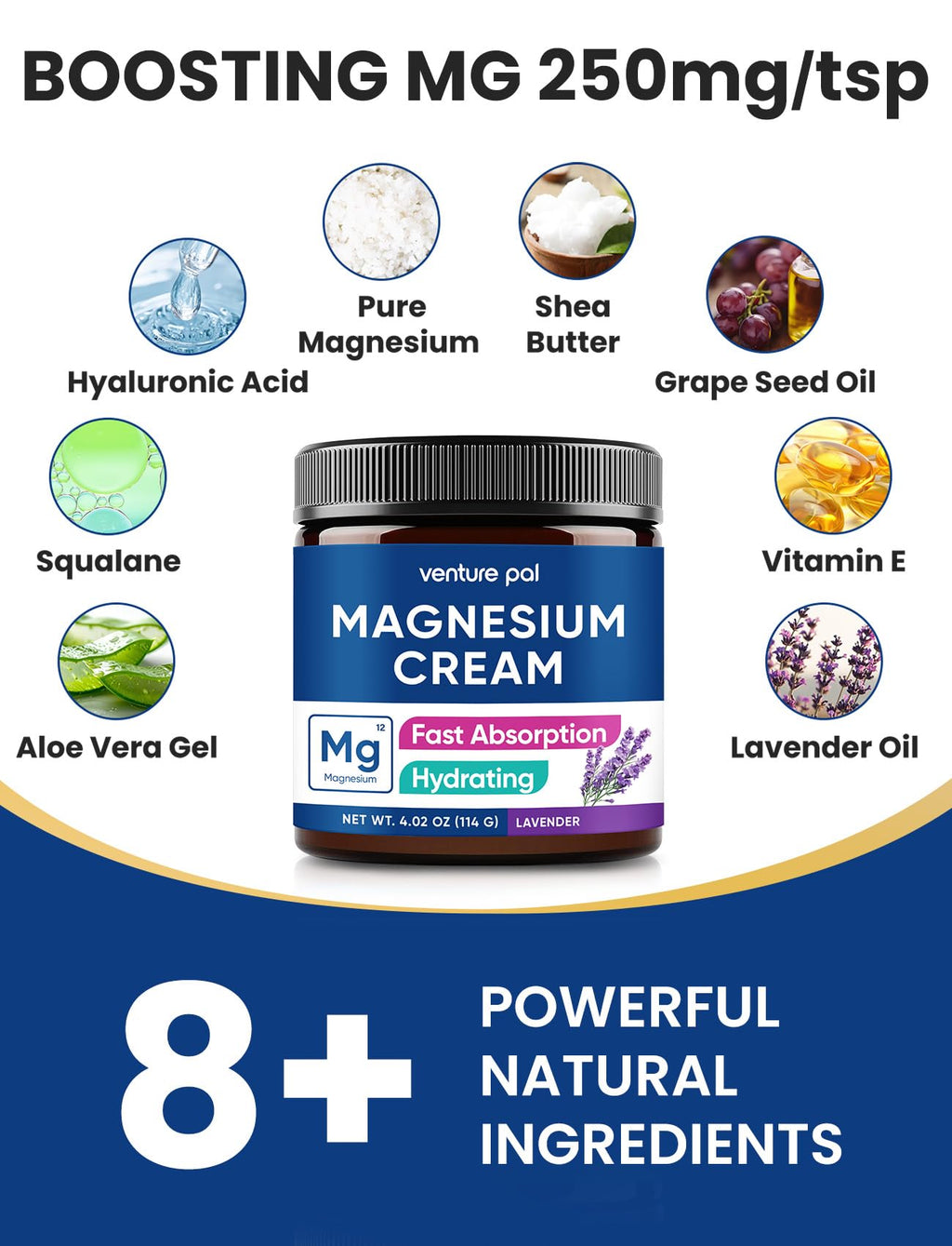 Venture Pal Topical Magnesium Cream, Fast-Absorbing Magnesium Moisturizing Lotion with Coconut Oil - FENGGESTORE20