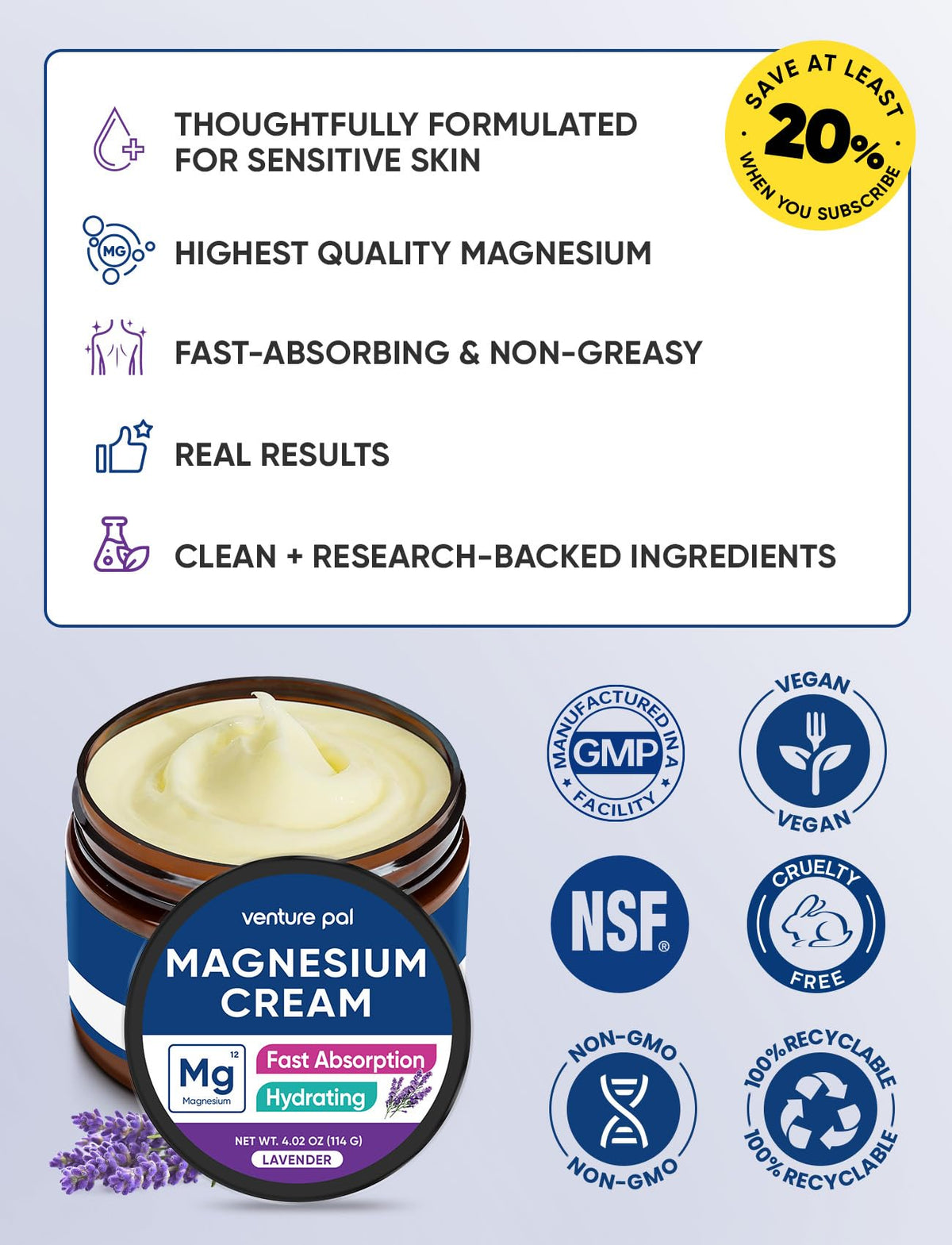 Venture Pal Topical Magnesium Cream, Fast-Absorbing Magnesium Moisturizing Lotion with Coconut Oil - FENGGESTORE20