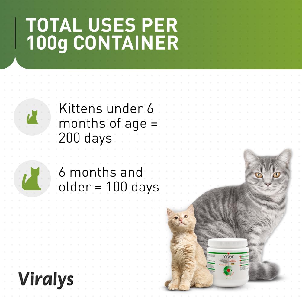 Vetoquinol Viralys Daily L-Lysine Powder for Cats and Kittens, Fish Flavored Lysine Supplement for Cats and Kittens to Support Immune Health - FENGGESTORE20