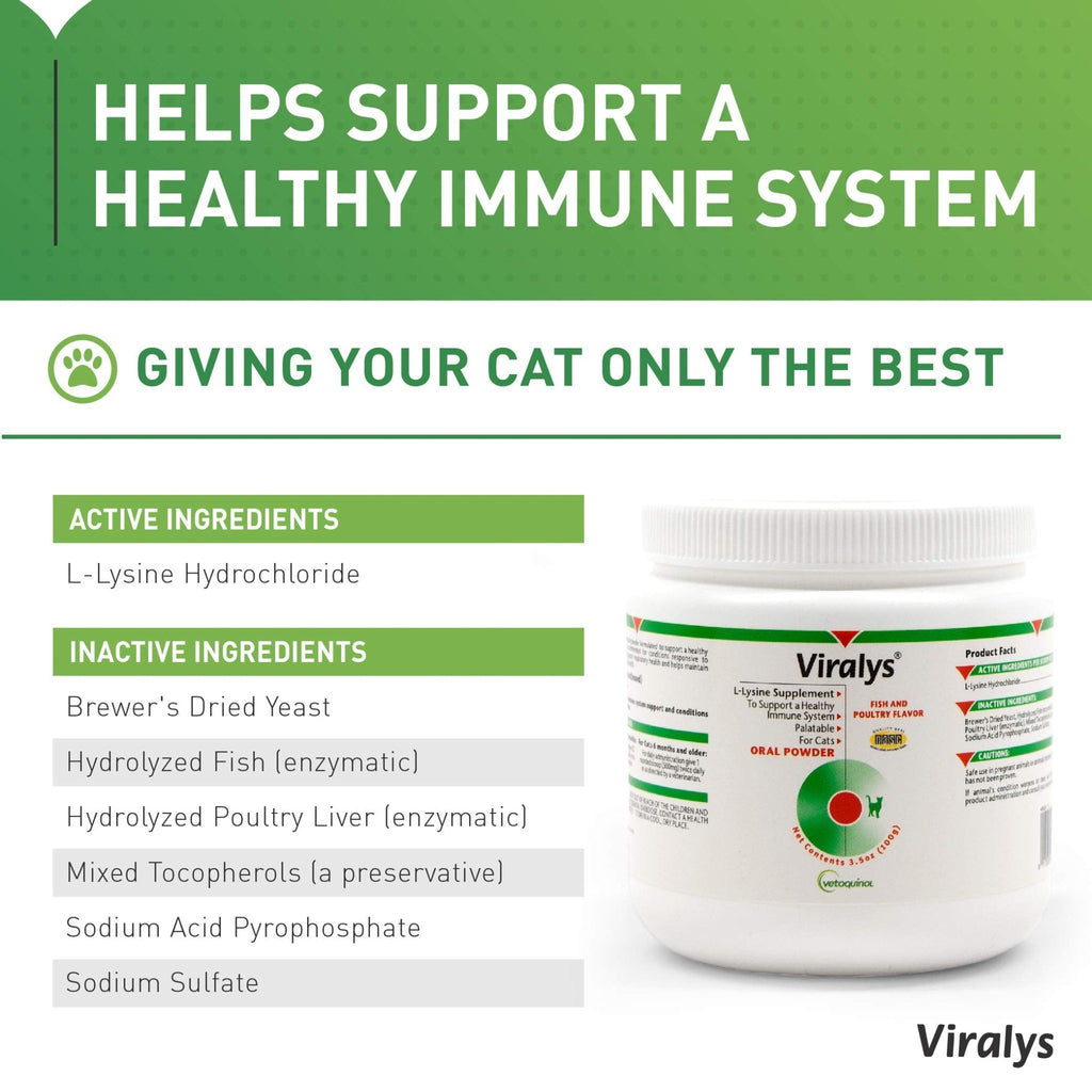 Vetoquinol Viralys Daily L-Lysine Powder for Cats and Kittens, Fish Flavored Lysine Supplement for Cats and Kittens to Support Immune Health - FENGGESTORE20
