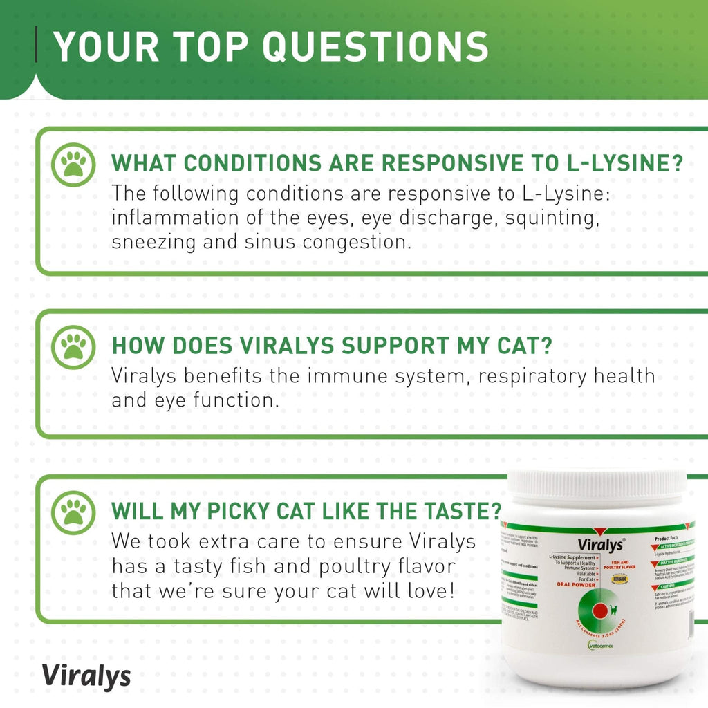 Vetoquinol Viralys Daily L-Lysine Powder for Cats and Kittens, Fish Flavored Lysine Supplement for Cats and Kittens to Support Immune Health - FENGGESTORE20