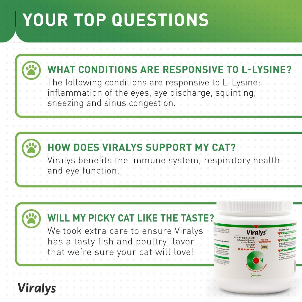 Vetoquinol Viralys Daily L-Lysine Powder for Cats and Kittens, Fish Flavored Lysine Supplement for Cats and Kittens to Support Immune Health - FENGGESTORE20
