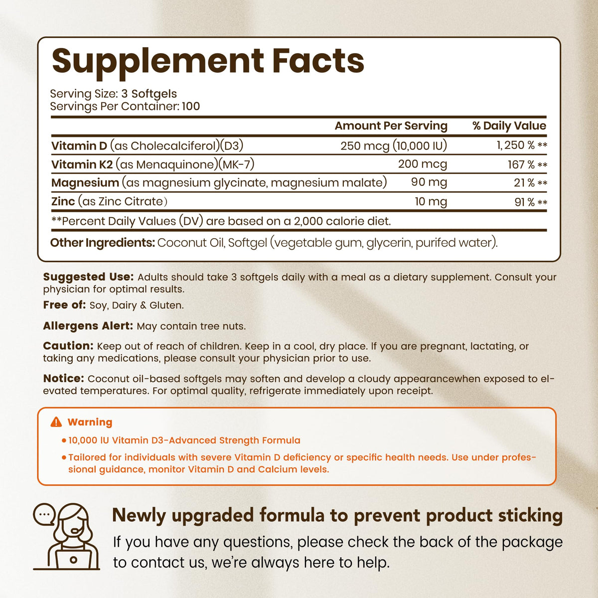 VEV Vitamin D3 K2 10,000 IU Magnesium Supplement – with Vitamin D and K (MK-7), Magnesium Glycinate & Malate, Zinc Citrate - FENGGESTORE20