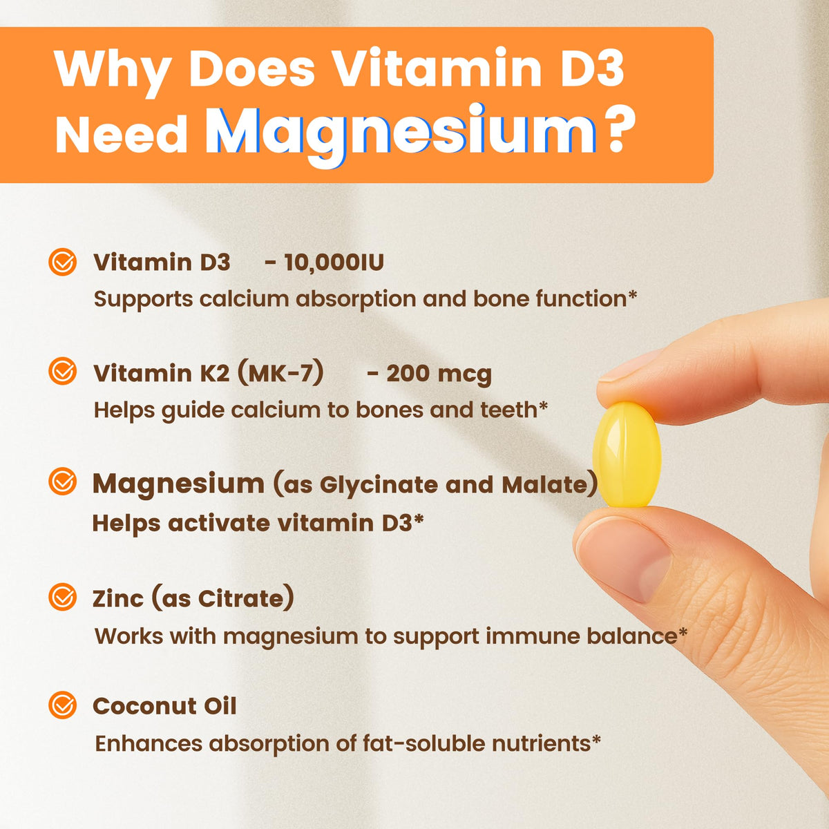 VEV Vitamin D3 K2 10,000 IU Magnesium Supplement – with Vitamin D and K (MK-7), Magnesium Glycinate & Malate, Zinc Citrate - FENGGESTORE20