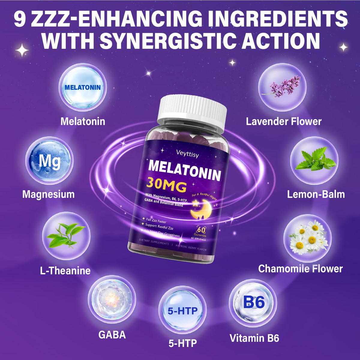 Veyttisy Melatonin 30mg Gummies for Adults - Sugar Free Melatonin Gummies Maximum Strength with Magnesium, B6, GABA & Botanical Blend - Non-Habit Forming,Vegan - FENGGESTORE20