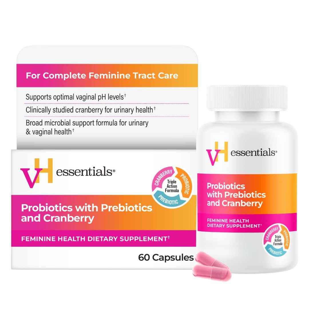 vH essentials Probiotics with Prebiotics and Cranberry Feminine Health Supplement - 60 Capsules - FENGGESTORE20
