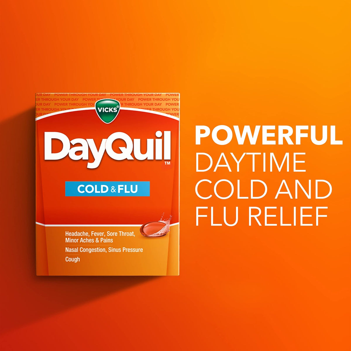 Vicks DayQuil Cold & Flu Medicine, Non-Drowsy Powerful Multi-Symptom Daytime Relief for Headache, Fever, Sore Throat, Minor Aches and Pains, Nasal Congestion, Sinus Pressure and Cough, 48 Liquicaps - FENGGESTORE20