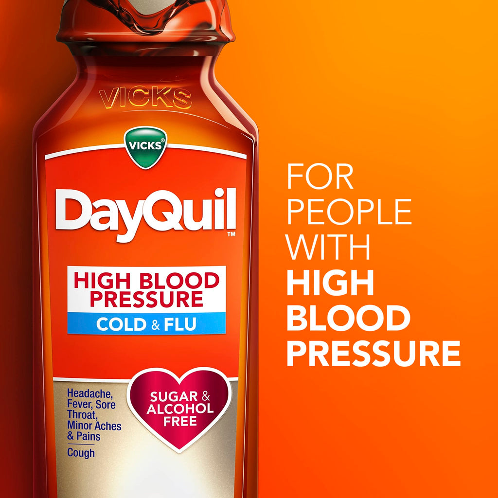 VICKS DayQuil & NyQuil High Blood Pressure Cold & Flu Relief Liquid Medicine Co-Pack, Powerful Multi-Symptom Daytime & Nighttime Relief for Cold, Cough, and Flu Symptoms, Sugar & Alcohol Free, 2x8oz - FENGGESTORE20