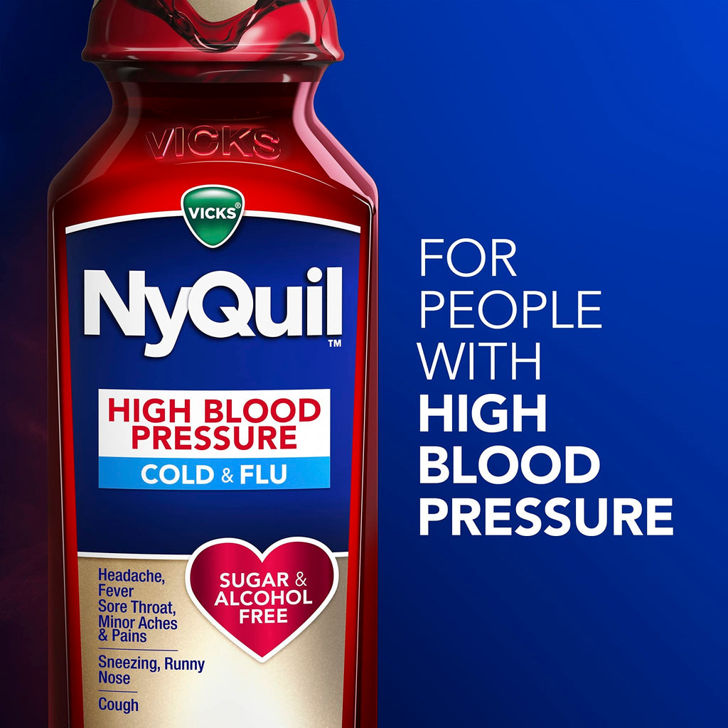 VICKS DayQuil & NyQuil High Blood Pressure Cold & Flu Relief Liquid Medicine Co-Pack, Powerful Multi-Symptom Daytime & Nighttime Relief for Cold, Cough, and Flu Symptoms, Sugar & Alcohol Free, 2x8oz - FENGGESTORE20