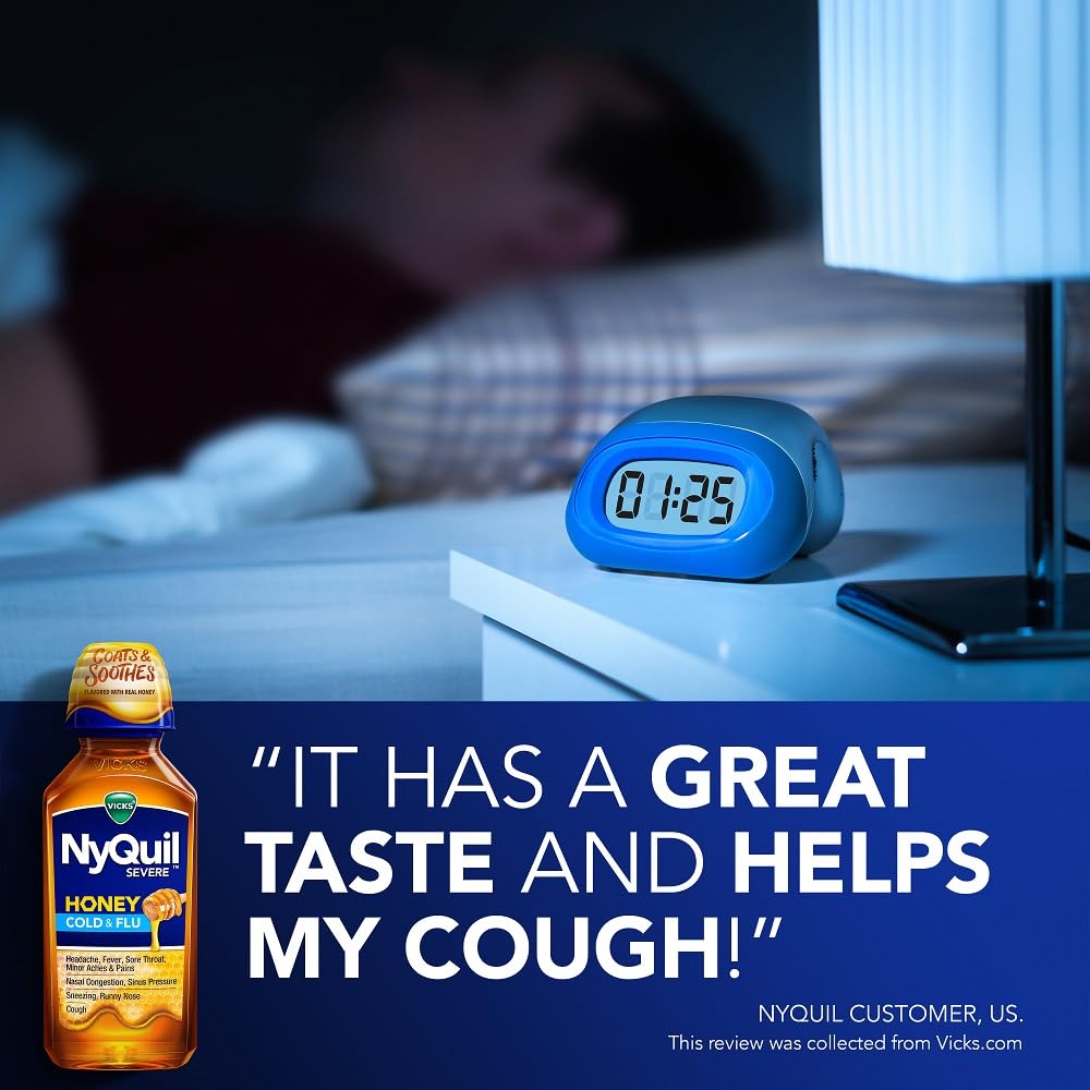 Vicks Dayquil & Nyquil Severe Honey Flavor Co-Pack, Cold & Flu Medicine, Relieves Headache, Fever, Sore Throat, Minor Aches & Pains, Nasal Congestion, Sinus Pressure, Stuffy Nose, And Cough, 2X12Oz - FENGGESTORE20