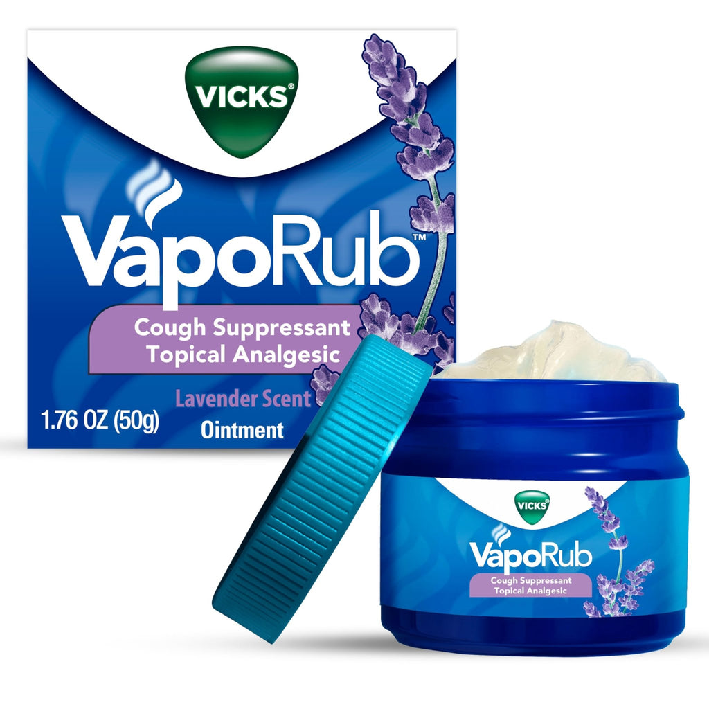 Vicks VapoRub, Lavender Scent, Cough Suppressant, Topical Chest Rub & Analgesic Ointment, Medicated Vicks Vapors, Relief from Cough Due to Cold, Aches & Pains, 1.76oz - FENGGESTORE20