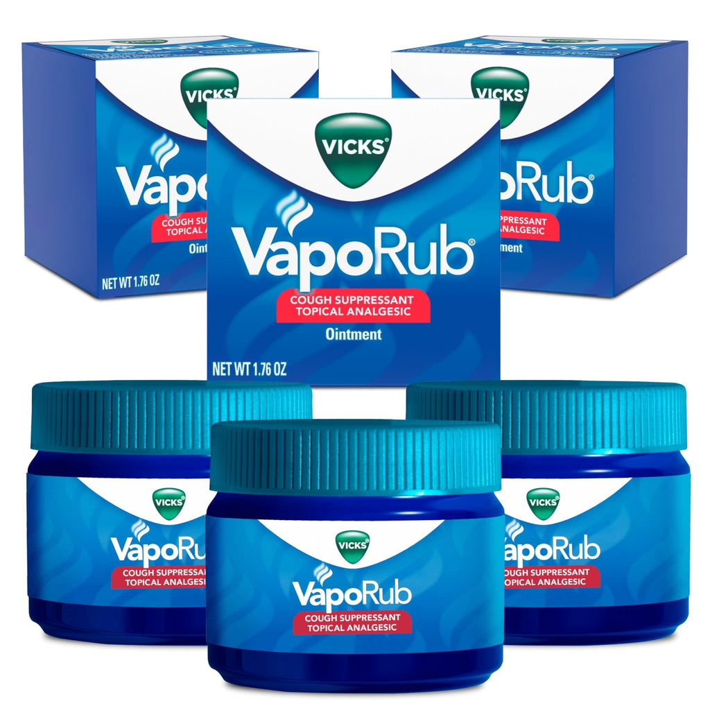 Vicks VapoRub, Original, Cough Suppressant, Topical Chest Rub & Analgesic Ointment, Medicated Vicks Vapors, Relief from Cough Due to Cold, Aches & Pains, 1.76oz each (pack of 3) - FENGGESTORE20