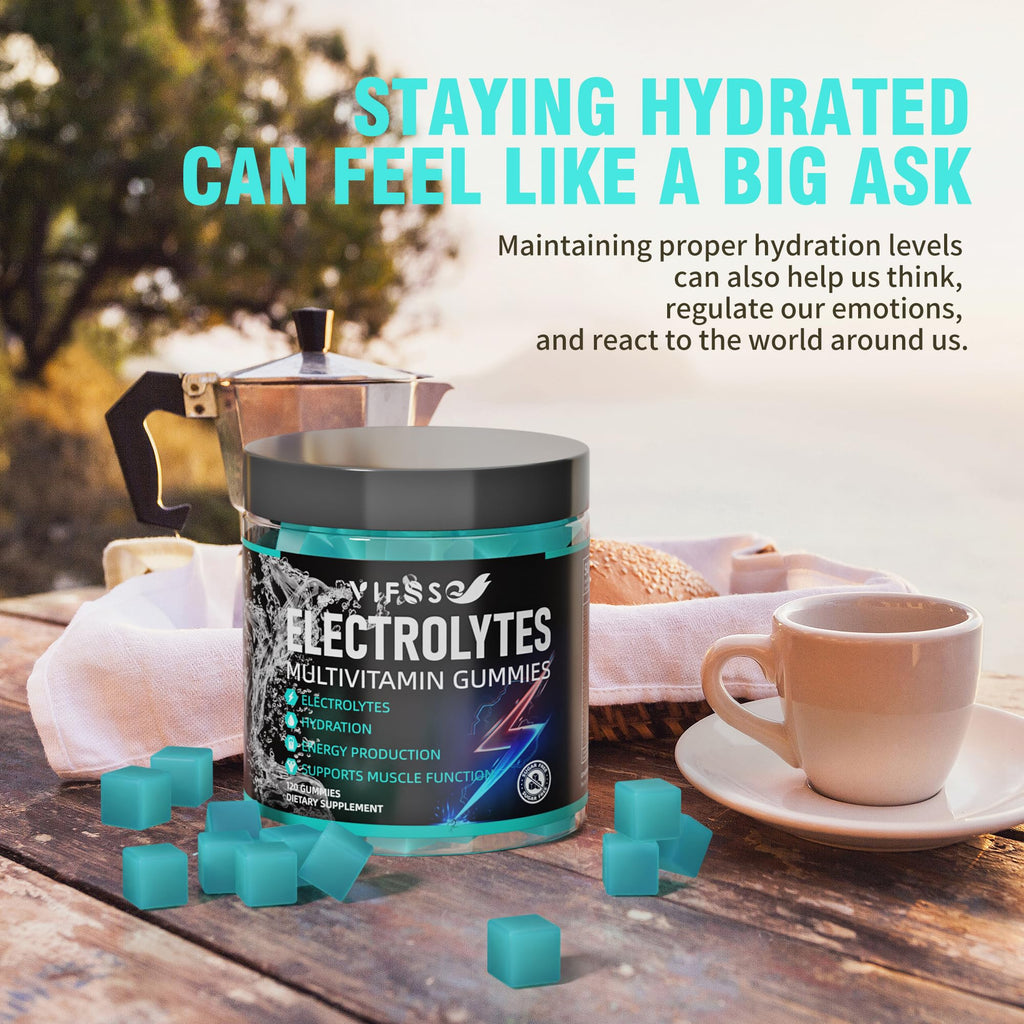 VIFSSG Electrolytes Gummies No Sugar, 120 Chewable Electrolyte Gummies with 6 Electrolytes for Runners and Endurance Sports, Refreshing Blue Raspberry, Hydration Electrolyte Chews, 1 Pack - FENGGESTORE20