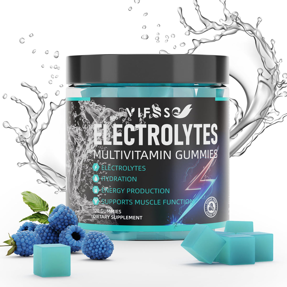 VIFSSG Electrolytes Gummies No Sugar, 120 Chewable Electrolyte Gummies with 6 Electrolytes for Runners and Endurance Sports, Refreshing Blue Raspberry, Hydration Electrolyte Chews, 1 Pack - FENGGESTORE20