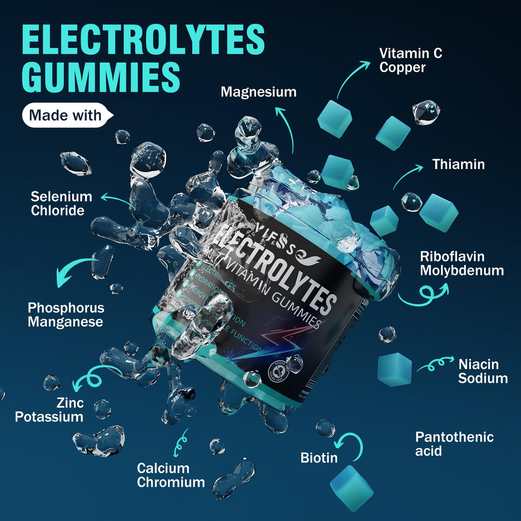 VIFSSG Electrolytes Gummies No Sugar, 120 Chewable Electrolyte Gummies with 6 Electrolytes for Runners and Endurance Sports, Refreshing Blue Raspberry, Hydration Electrolyte Chews, 1 Pack - FENGGESTORE20